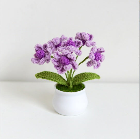 Finished Hand-Woven Linglan Potted Home Decoration Knitted Artificial Flower Wool Crocheted Bouquet Fake Flower Gift