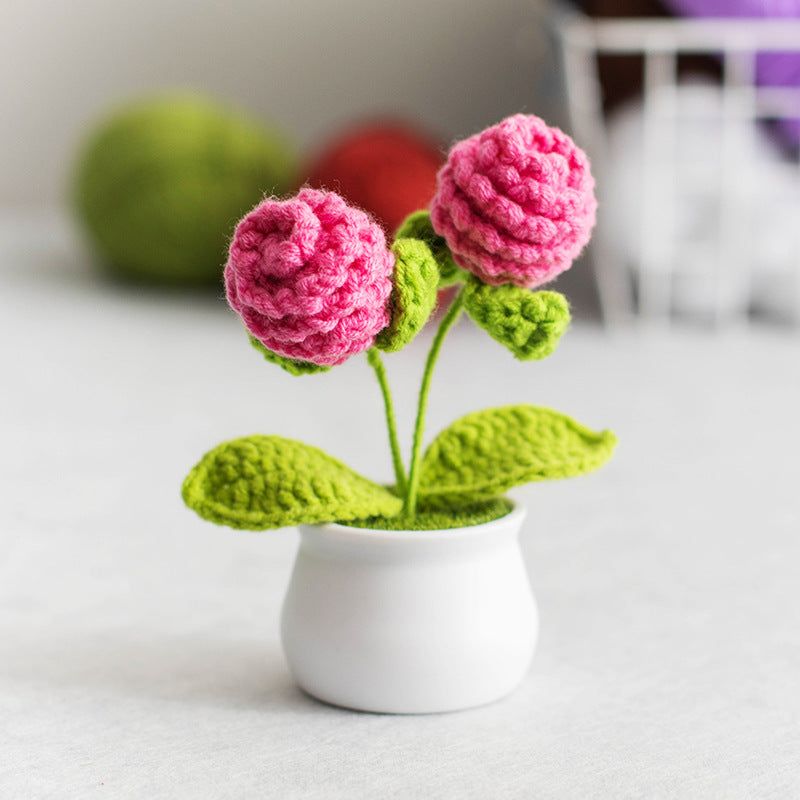 Finished Hand-Woven Linglan Potted Home Decoration Knitted Artificial Flower Wool Crocheted Bouquet Fake Flower Gift