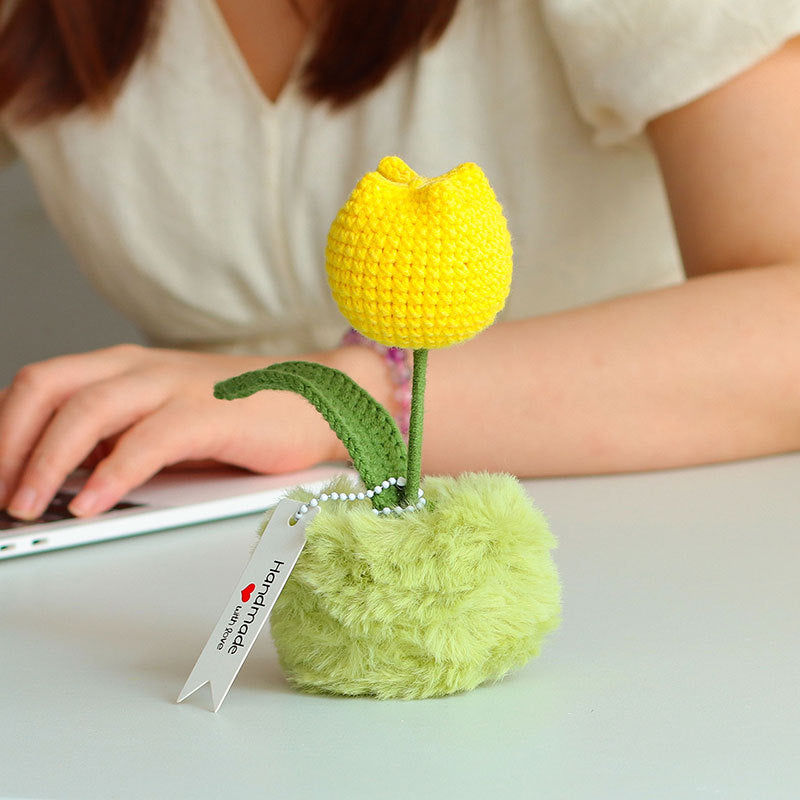 Finished Hand-Woven Linglan Potted Home Decoration Knitted Artificial Flower Wool Crocheted Bouquet Fake Flower Gift