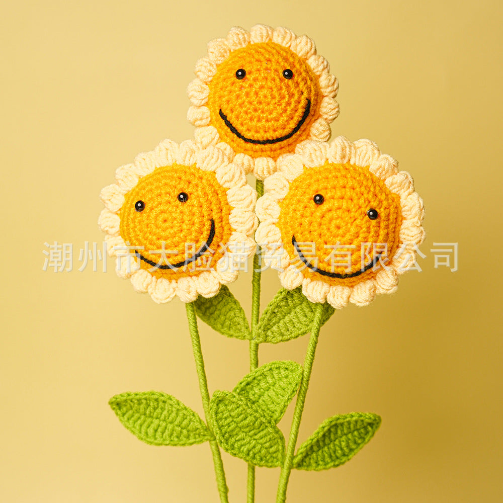 Finished Sunflower Handmade Knitted Artificial Flower Faux Yarn Flower Decoration Sunflower Flower Valentine's Day Teacher's Day Gift