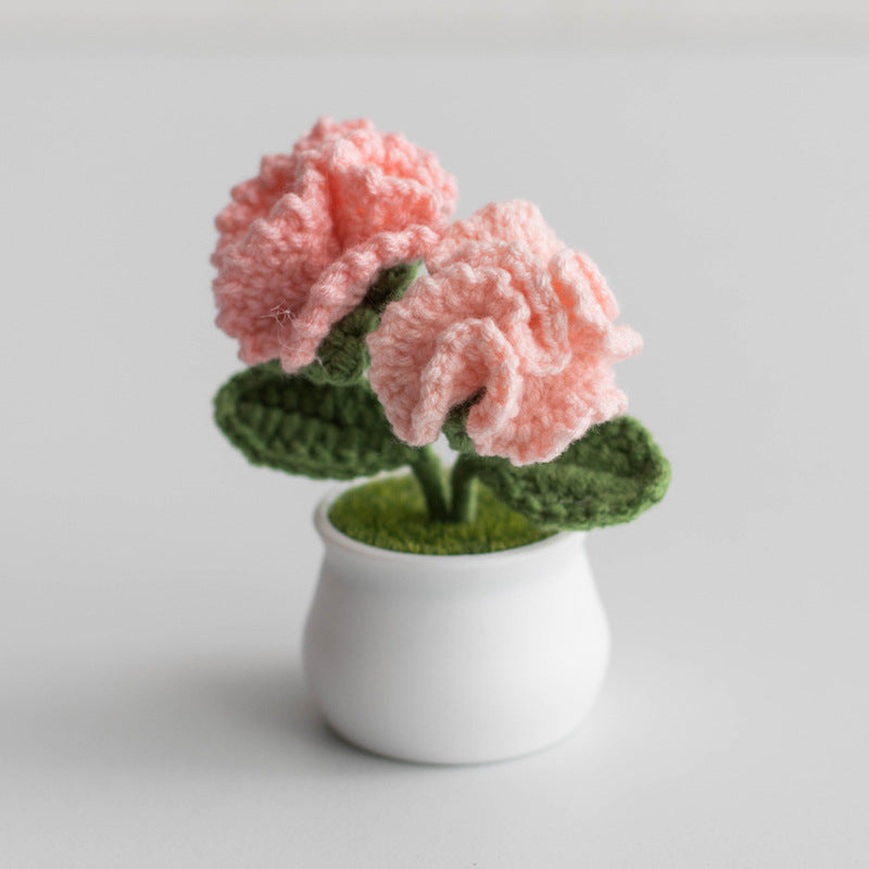 Finished Hand-Woven Linglan Potted Home Decoration Knitted Artificial Flower Wool Crocheted Bouquet Fake Flower Gift