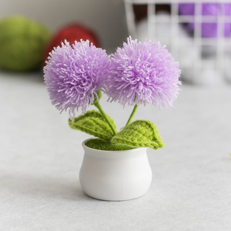 Finished Hand-Woven Linglan Potted Home Decoration Knitted Artificial Flower Wool Crocheted Bouquet Fake Flower Gift
