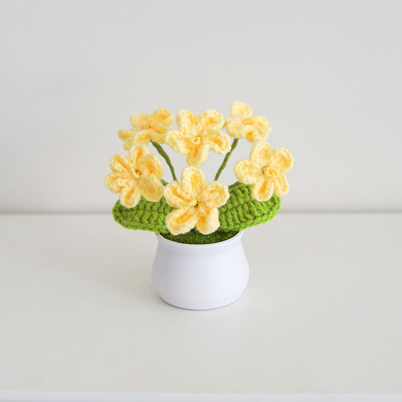 Finished Hand-Woven Linglan Potted Home Decoration Knitted Artificial Flower Wool Crocheted Bouquet Fake Flower Gift