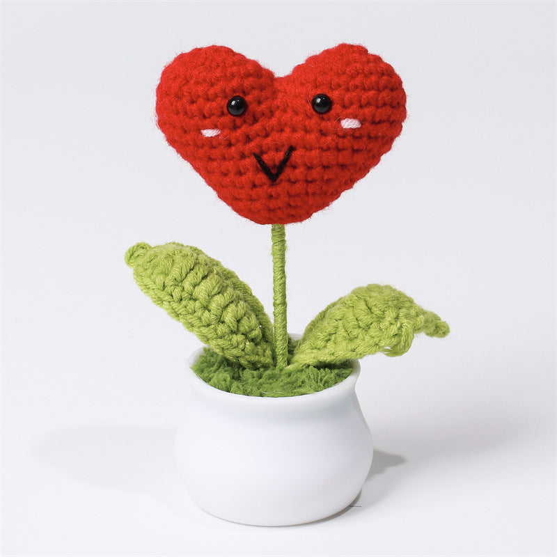 Finished Hand-Woven Linglan Potted Home Decoration Knitted Artificial Flower Wool Crocheted Bouquet Fake Flower Gift