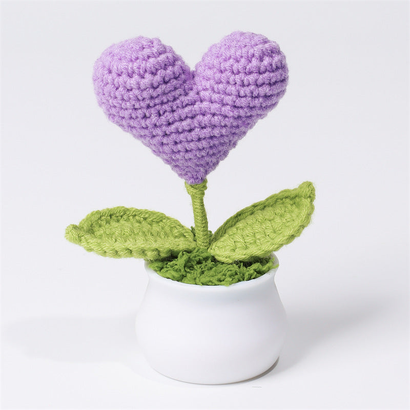 Finished Hand-Woven Linglan Potted Home Decoration Knitted Artificial Flower Wool Crocheted Bouquet Fake Flower Gift