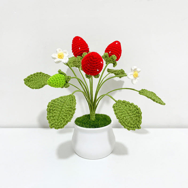 Finished Hand-Woven Linglan Potted Home Decoration Knitted Artificial Flower Wool Crocheted Bouquet Fake Flower Gift