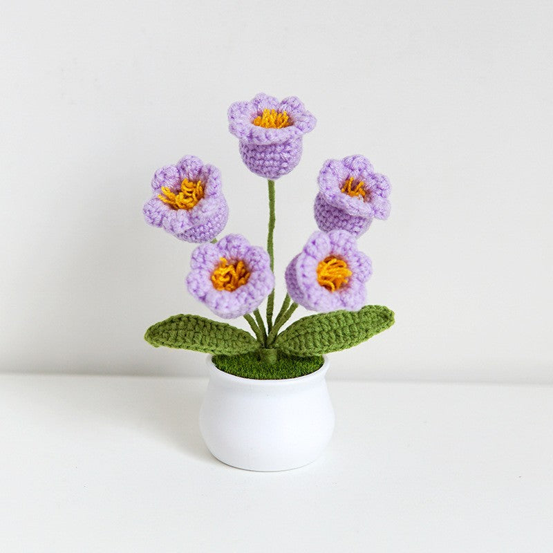 Finished Hand-Woven Linglan Potted Home Decoration Knitted Artificial Flower Wool Crocheted Bouquet Fake Flower Gift