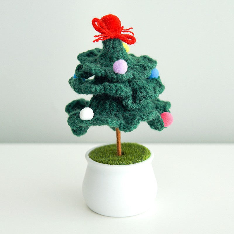 Finished Hand-Woven Linglan Potted Home Decoration Knitted Artificial Flower Wool Crocheted Bouquet Fake Flower Gift