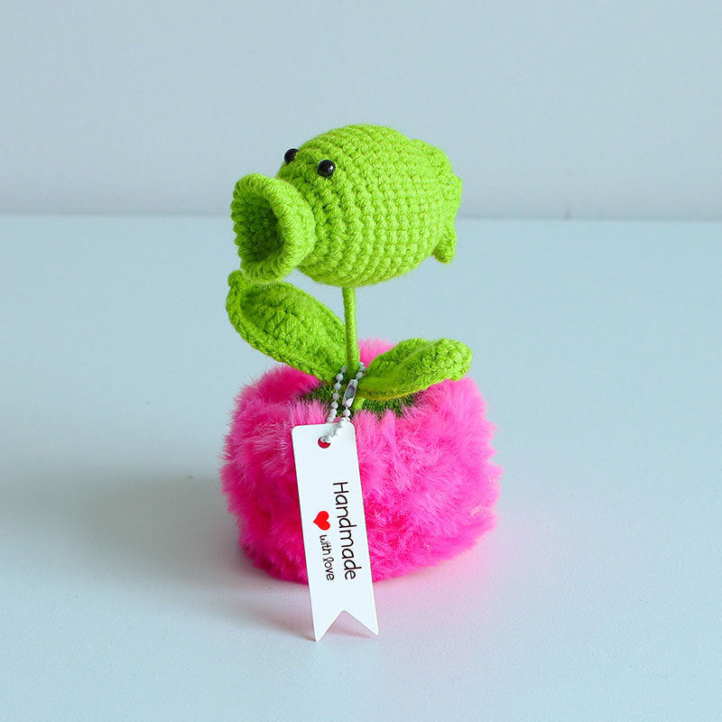 Finished Hand-Woven Linglan Potted Home Decoration Knitted Artificial Flower Wool Crocheted Bouquet Fake Flower Gift