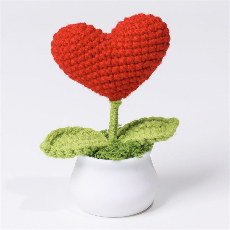 Finished Hand-Woven Linglan Potted Home Decoration Knitted Artificial Flower Wool Crocheted Bouquet Fake Flower Gift