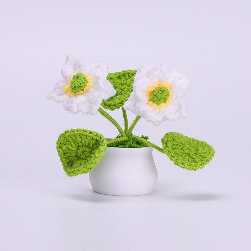 Finished Hand-Woven Linglan Potted Home Decoration Knitted Artificial Flower Wool Crocheted Bouquet Fake Flower Gift