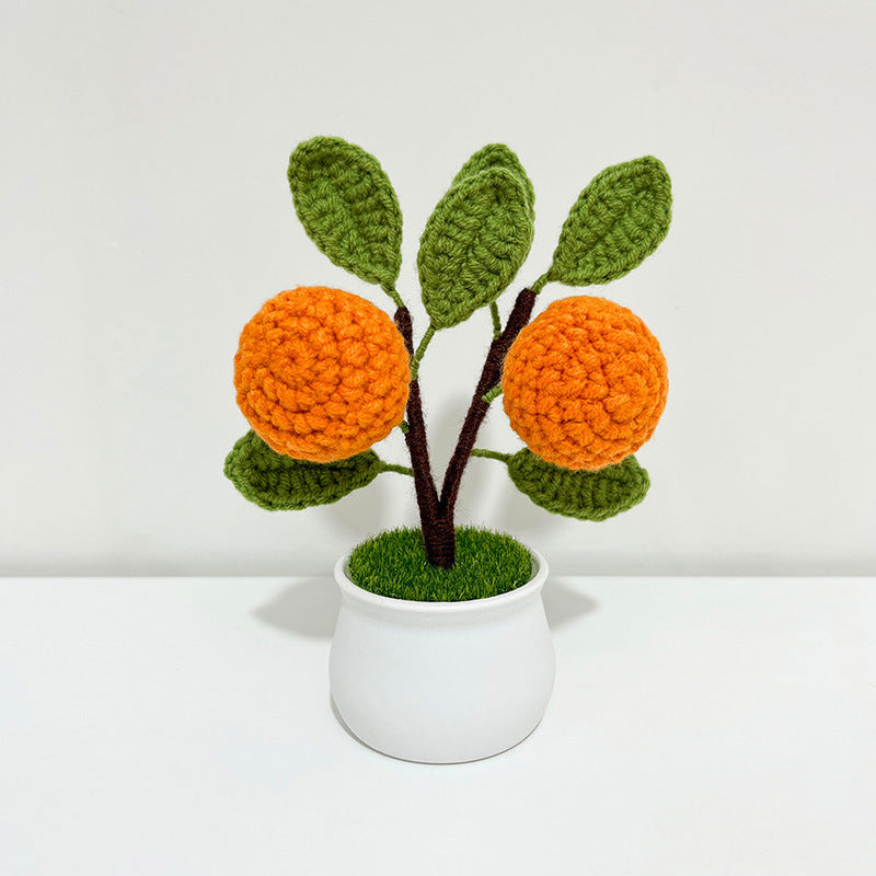 Finished Hand-Woven Linglan Potted Home Decoration Knitted Artificial Flower Wool Crocheted Bouquet Fake Flower Gift