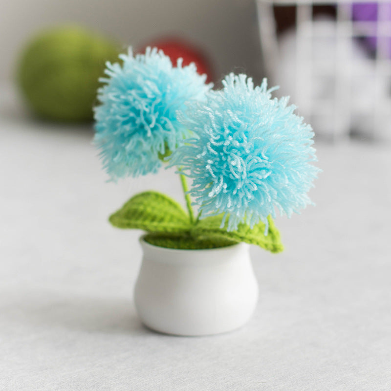 Finished Hand-Woven Linglan Potted Home Decoration Knitted Artificial Flower Wool Crocheted Bouquet Fake Flower Gift