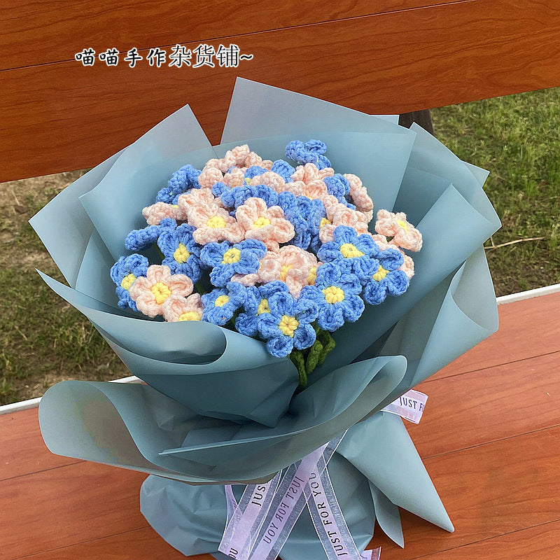 Finished Handmade Woven Rose Lily of the Valley Sunflower Artificial Flower Yarn Knitted Bouquet Floral Arrangement Gift