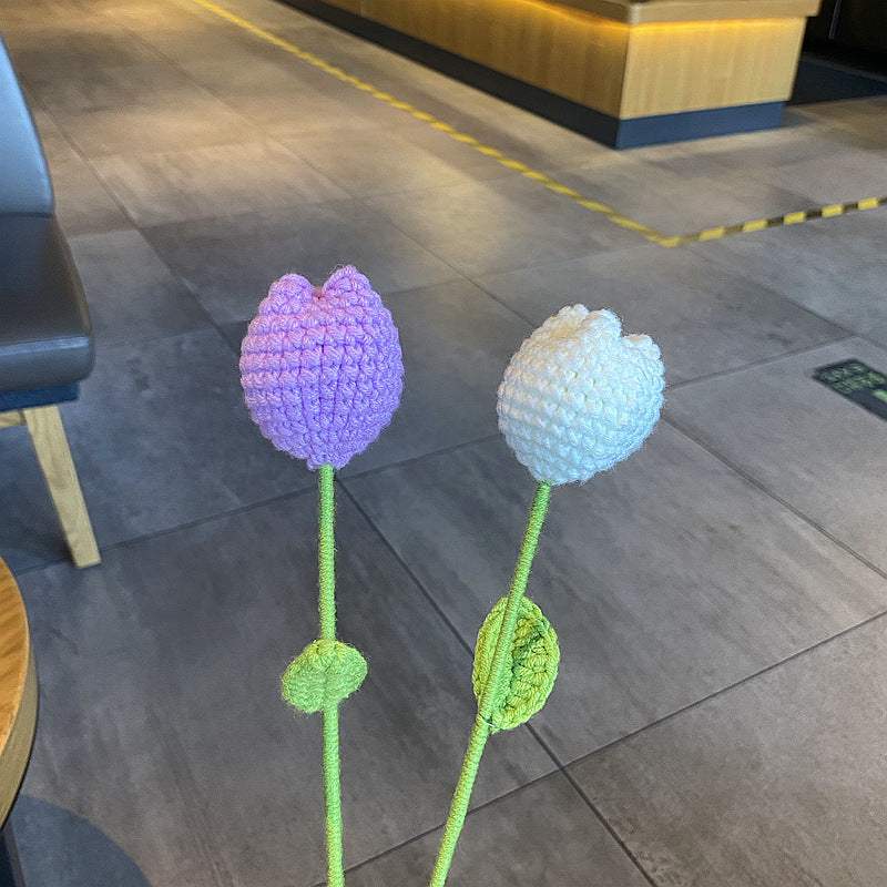 Finished Handmade Woven Rose Lily of the Valley Sunflower Artificial Flower Yarn Knitted Bouquet Floral Arrangement Gift