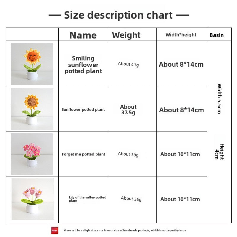 Finished Hand-Woven Linglan Potted Home Decoration Knitted Artificial Flower Wool Crocheted Bouquet Fake Flower Gift