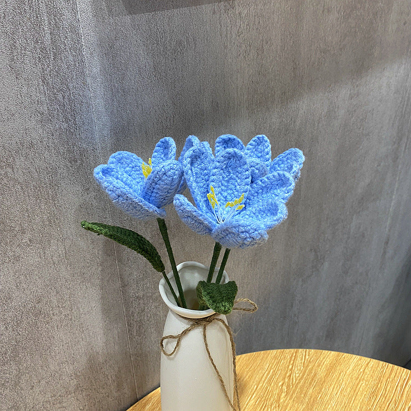 Finished Handmade Woven Rose Lily of the Valley Sunflower Artificial Flower Yarn Knitted Bouquet Floral Arrangement Gift