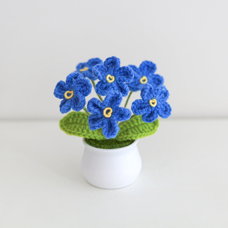 Finished Hand-Woven Linglan Potted Home Decoration Knitted Artificial Flower Wool Crocheted Bouquet Fake Flower Gift