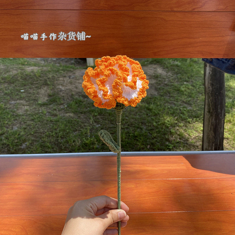 Finished Handmade Woven Rose Lily of the Valley Sunflower Artificial Flower Yarn Knitted Bouquet Floral Arrangement Gift