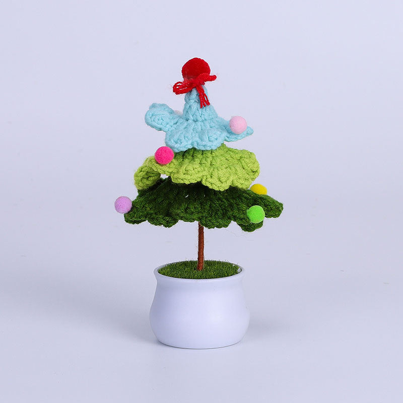Finished Hand-Woven Linglan Potted Home Decoration Knitted Artificial Flower Wool Crocheted Bouquet Fake Flower Gift
