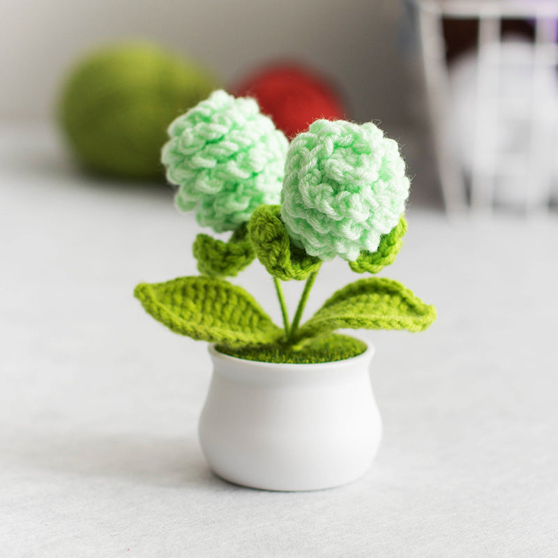 Finished Hand-Woven Linglan Potted Home Decoration Knitted Artificial Flower Wool Crocheted Bouquet Fake Flower Gift