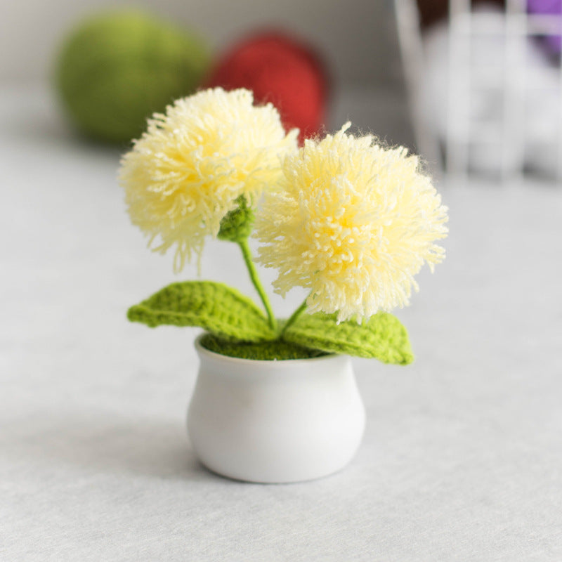Finished Hand-Woven Linglan Potted Home Decoration Knitted Artificial Flower Wool Crocheted Bouquet Fake Flower Gift