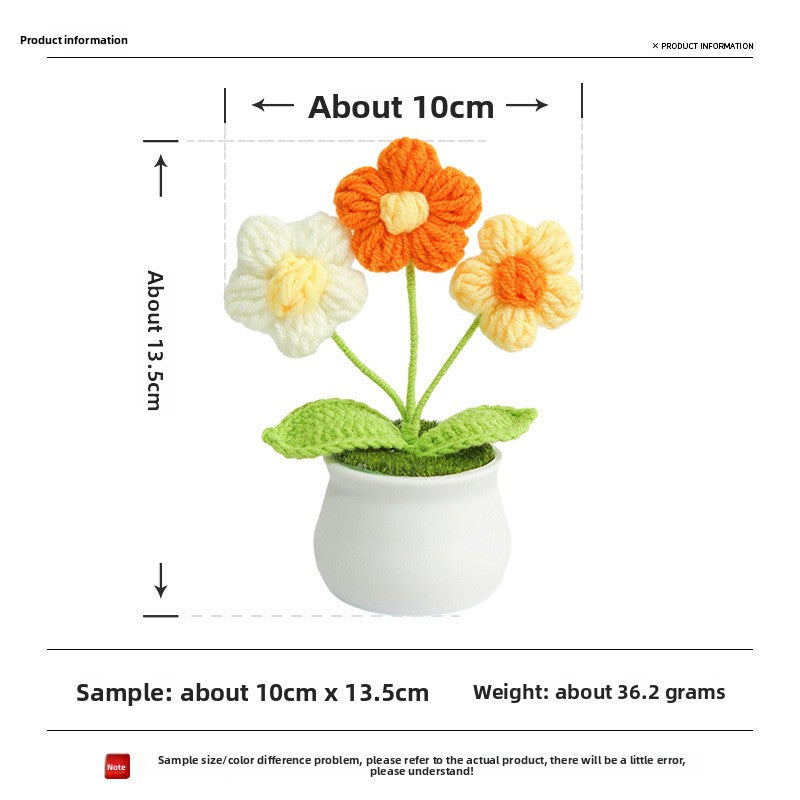 Finished Hand-Woven Linglan Potted Home Decoration Knitted Artificial Flower Wool Crocheted Bouquet Fake Flower Gift