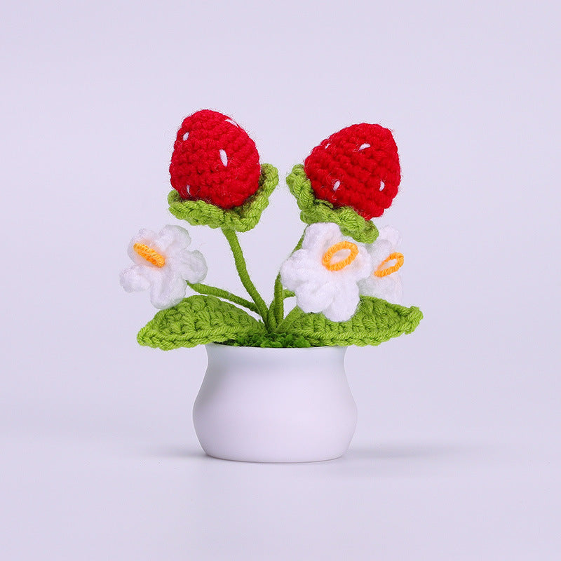 Finished Hand-Woven Linglan Potted Home Decoration Knitted Artificial Flower Wool Crocheted Bouquet Fake Flower Gift