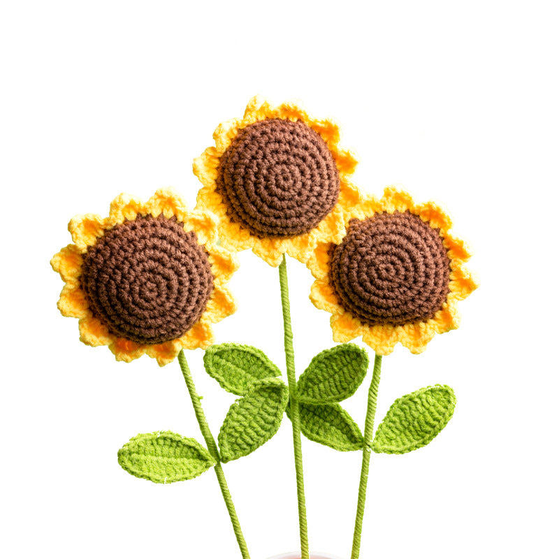 Finished Sunflower Handmade Knitted Artificial Flower Faux Yarn Flower Decoration Sunflower Flower Valentine's Day Teacher's Day Gift