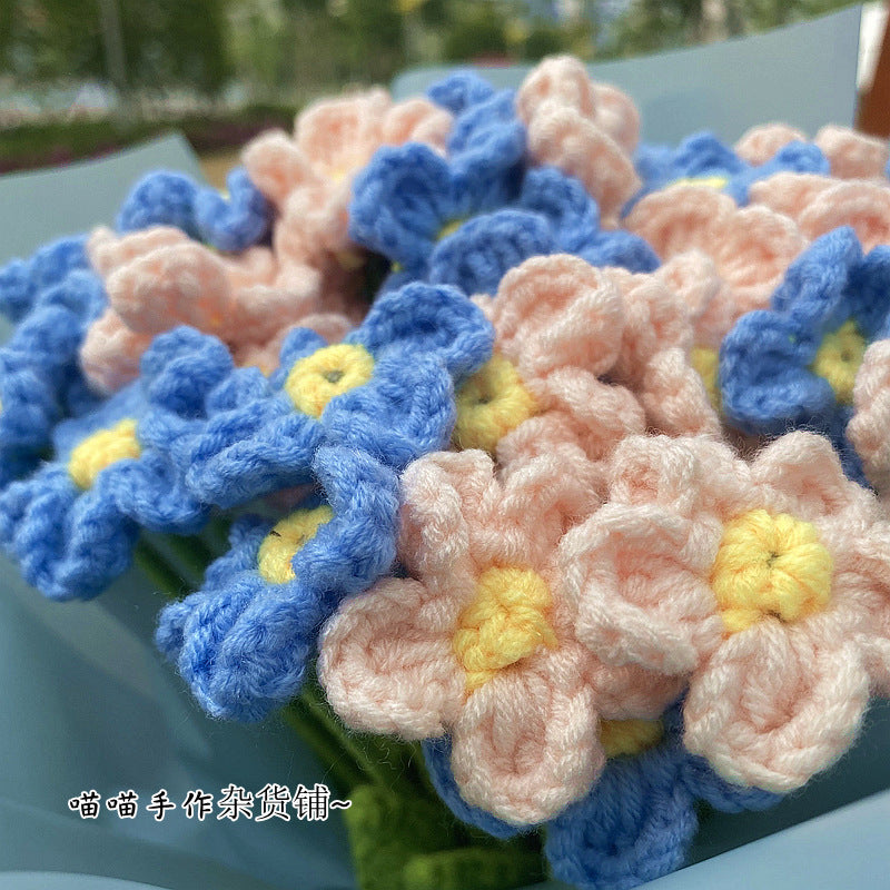 Finished Handmade Woven Rose Lily of the Valley Sunflower Artificial Flower Yarn Knitted Bouquet Floral Arrangement Gift