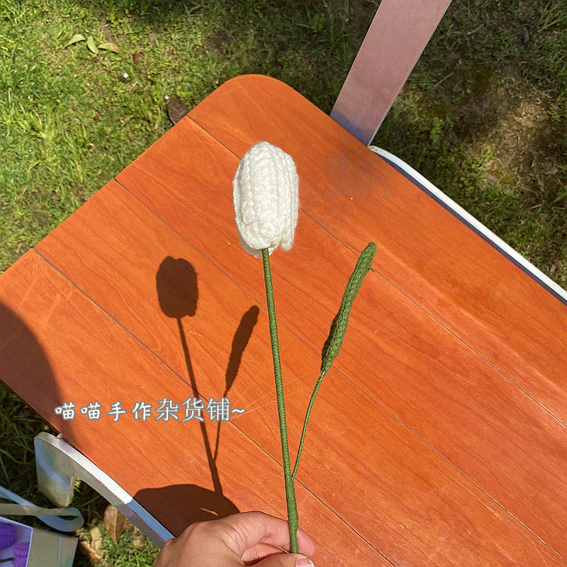 Finished Handmade Woven Rose Lily of the Valley Sunflower Artificial Flower Yarn Knitted Bouquet Floral Arrangement Gift