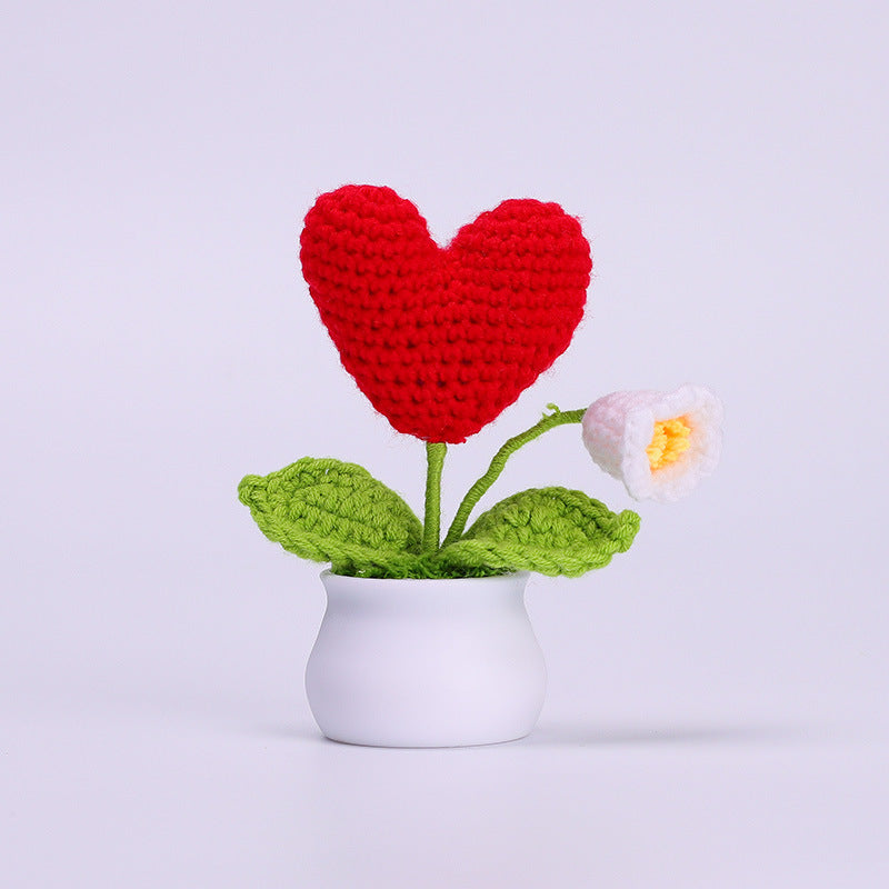 Finished Hand-Woven Linglan Potted Home Decoration Knitted Artificial Flower Wool Crocheted Bouquet Fake Flower Gift
