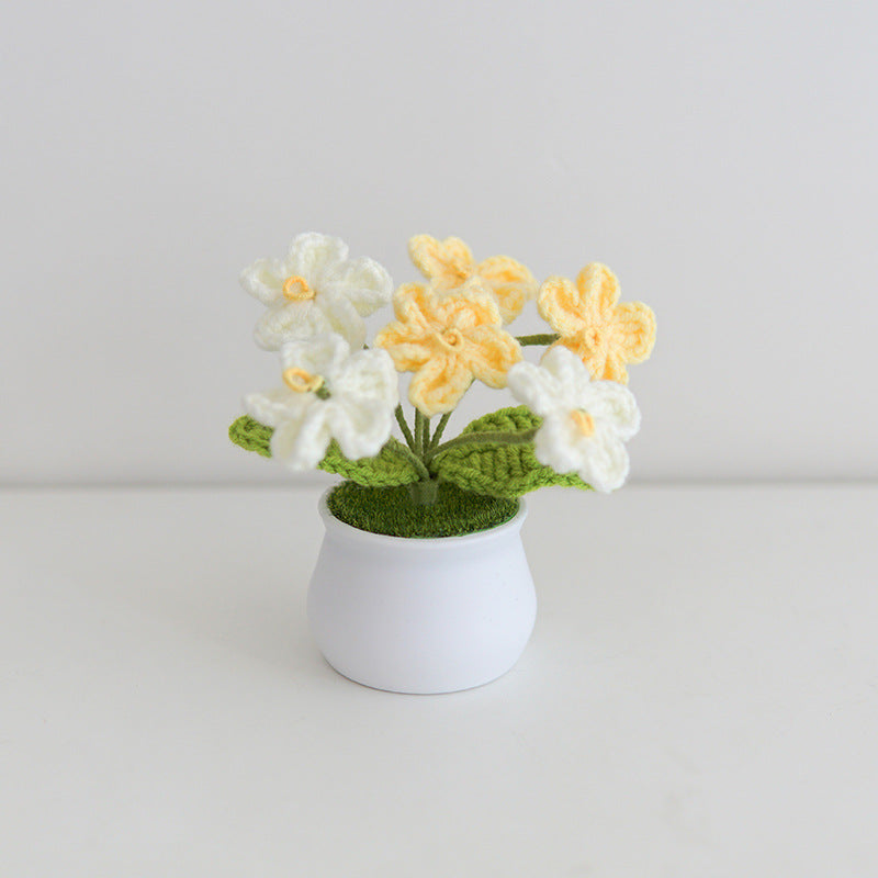 Finished Hand-Woven Linglan Potted Home Decoration Knitted Artificial Flower Wool Crocheted Bouquet Fake Flower Gift