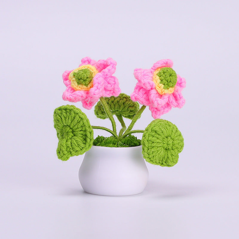 Finished Hand-Woven Linglan Potted Home Decoration Knitted Artificial Flower Wool Crocheted Bouquet Fake Flower Gift