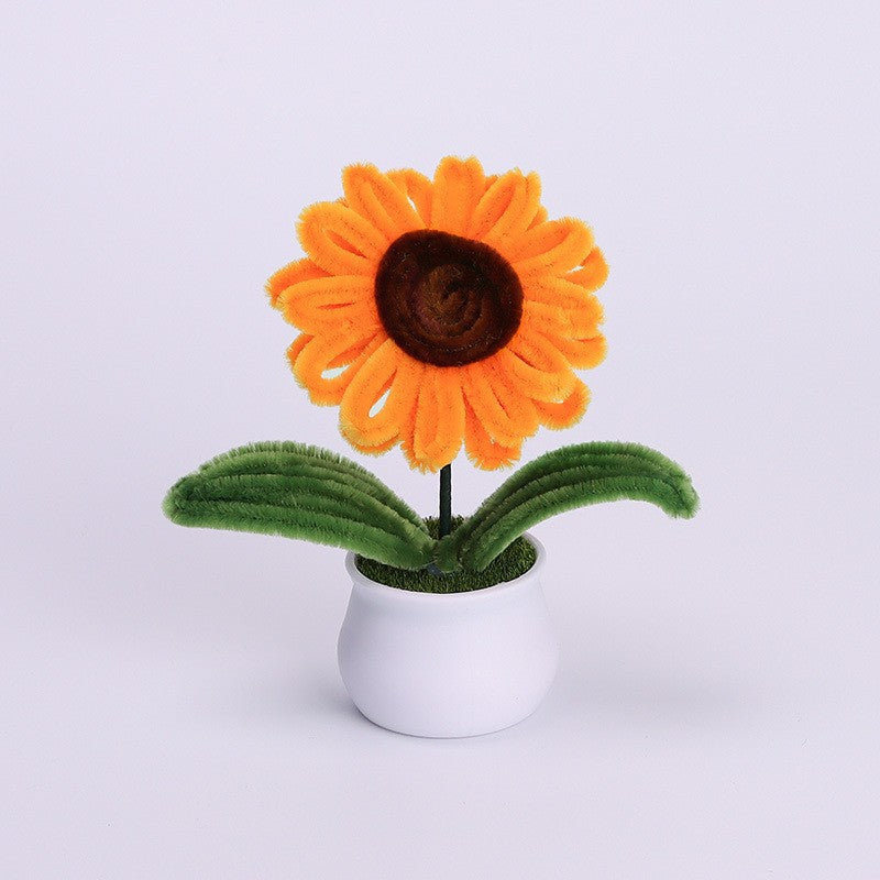 Finished Hand-Woven Linglan Potted Home Decoration Knitted Artificial Flower Wool Crocheted Bouquet Fake Flower Gift