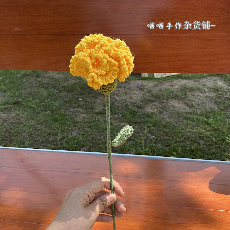 Finished Handmade Woven Rose Lily of the Valley Sunflower Artificial Flower Yarn Knitted Bouquet Floral Arrangement Gift