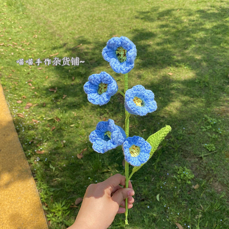 Finished Handmade Woven Rose Lily of the Valley Sunflower Artificial Flower Yarn Knitted Bouquet Floral Arrangement Gift