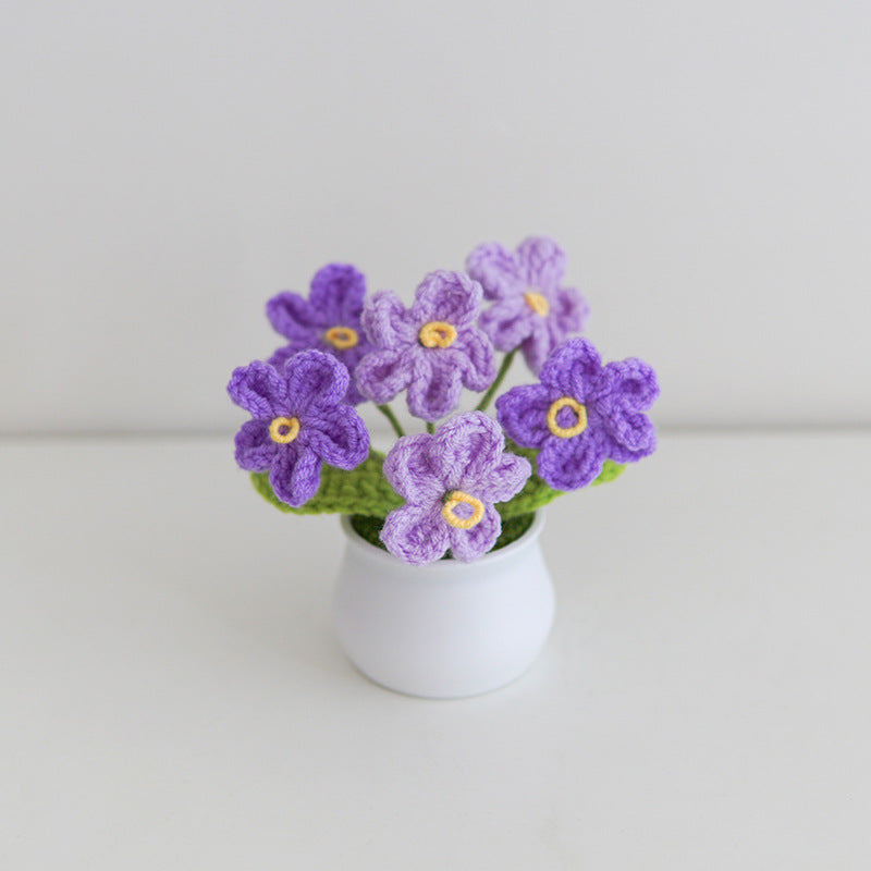 Finished Hand-Woven Linglan Potted Home Decoration Knitted Artificial Flower Wool Crocheted Bouquet Fake Flower Gift
