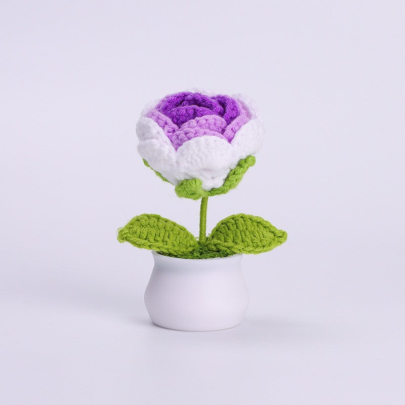 Finished Hand-Woven Linglan Potted Home Decoration Knitted Artificial Flower Wool Crocheted Bouquet Fake Flower Gift