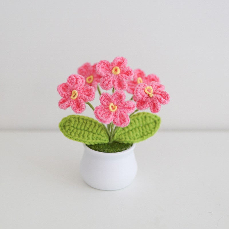 Finished Hand-Woven Linglan Potted Home Decoration Knitted Artificial Flower Wool Crocheted Bouquet Fake Flower Gift
