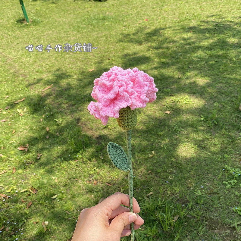Finished Handmade Woven Rose Lily of the Valley Sunflower Artificial Flower Yarn Knitted Bouquet Floral Arrangement Gift