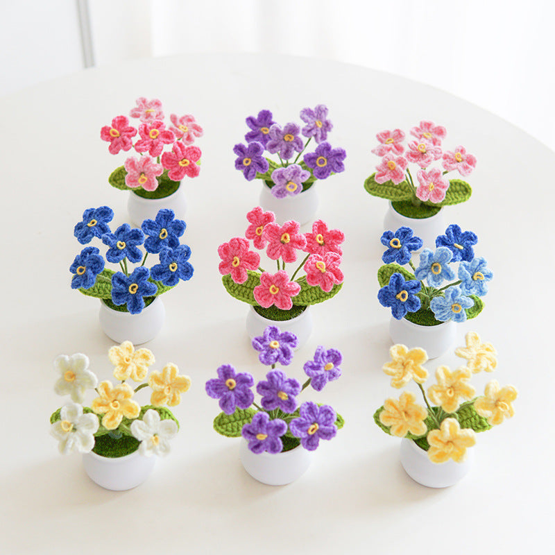 Finished Hand-Woven Linglan Potted Home Decoration Knitted Artificial Flower Wool Crocheted Bouquet Fake Flower Gift