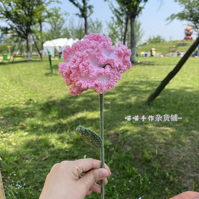 Finished Handmade Woven Rose Lily of the Valley Sunflower Artificial Flower Yarn Knitted Bouquet Floral Arrangement Gift