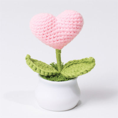 Finished Hand-Woven Linglan Potted Home Decoration Knitted Artificial Flower Wool Crocheted Bouquet Fake Flower Gift