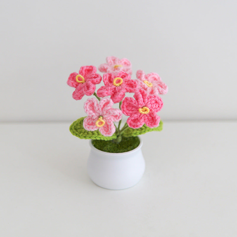 Finished Hand-Woven Linglan Potted Home Decoration Knitted Artificial Flower Wool Crocheted Bouquet Fake Flower Gift