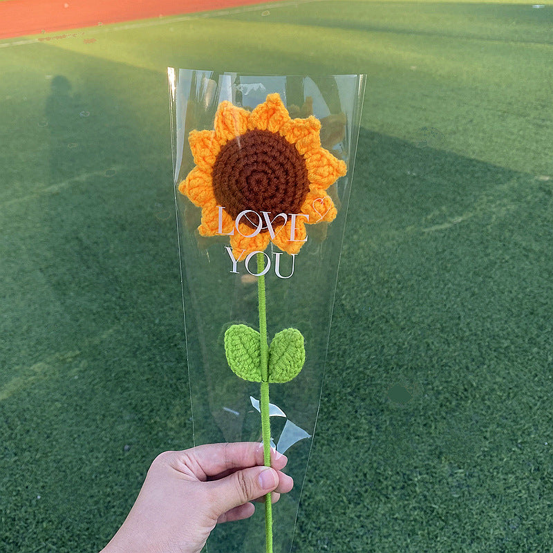 Finished Handmade Woven Rose Lily of the Valley Sunflower Artificial Flower Yarn Knitted Bouquet Floral Arrangement Gift