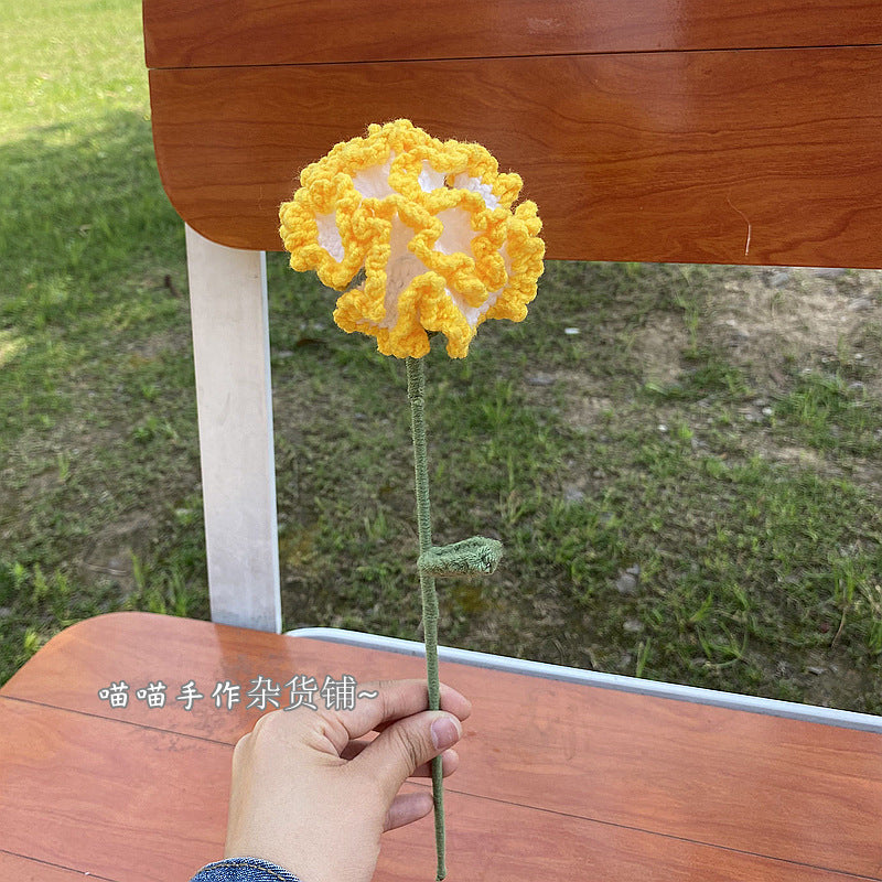Finished Handmade Woven Rose Lily of the Valley Sunflower Artificial Flower Yarn Knitted Bouquet Floral Arrangement Gift