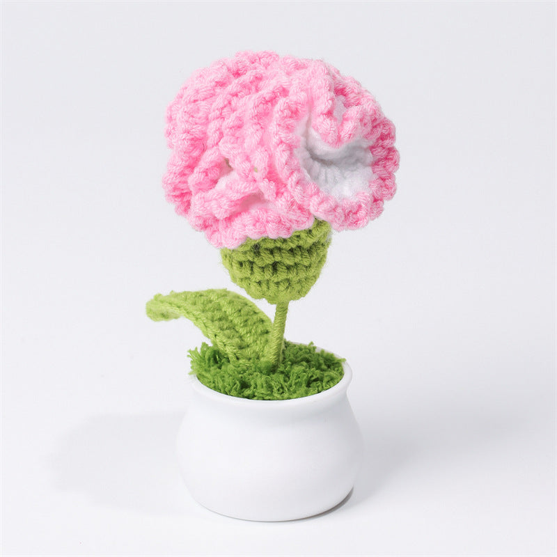 Finished Hand-Woven Linglan Potted Home Decoration Knitted Artificial Flower Wool Crocheted Bouquet Fake Flower Gift