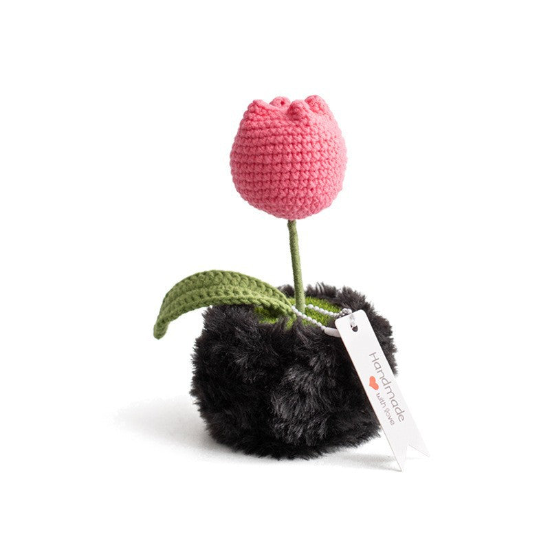 Finished Hand-Woven Linglan Potted Home Decoration Knitted Artificial Flower Wool Crocheted Bouquet Fake Flower Gift