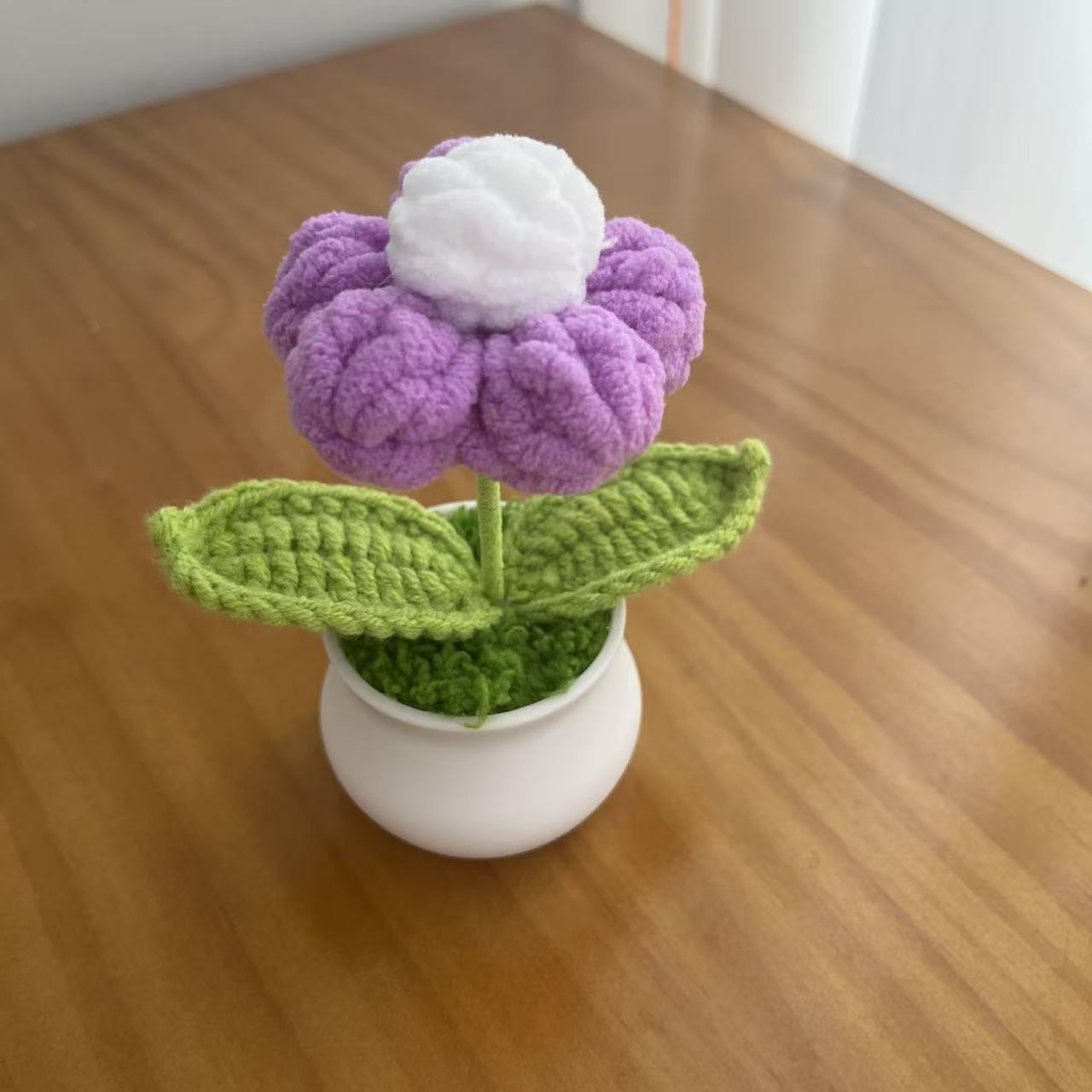 Finished Hand-Woven Linglan Potted Home Decoration Knitted Artificial Flower Wool Crocheted Bouquet Fake Flower Gift